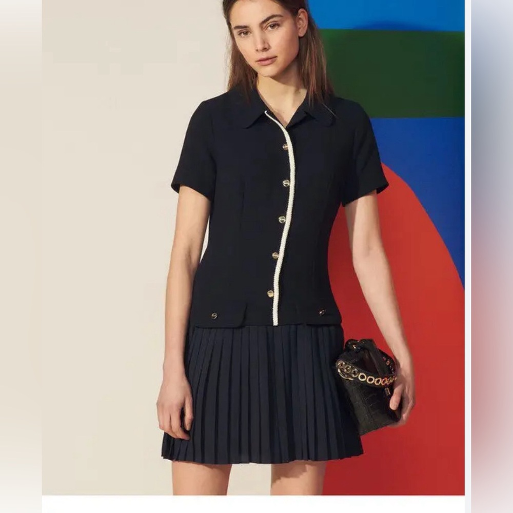 NWT Sandro Navy Alberta Dress - Size 36